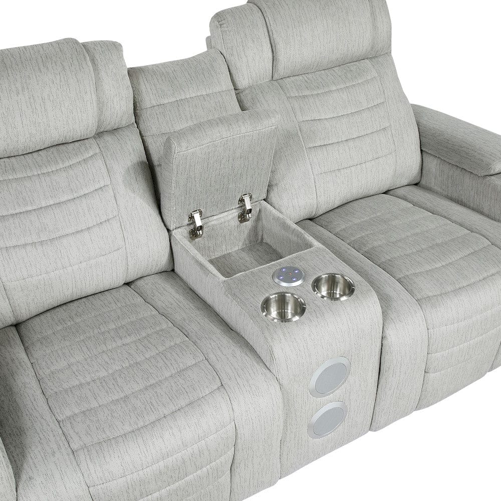 Homelegance  - Ronan Double Reclining Love Seat W/ Center Console, Wireless Speakers, Storage Arms, Cup holders and LED in Light gray - 8455GRY-2  view 7
