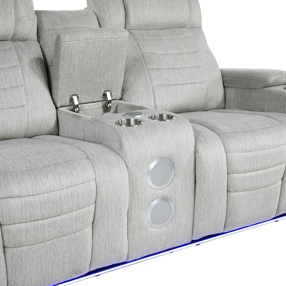 Homelegance  - Ronan Double Reclining Love Seat W/ Center Console, Wireless Speakers, Storage Arms, Cup holders and LED in Light gray - 8455GRY-2  view 8