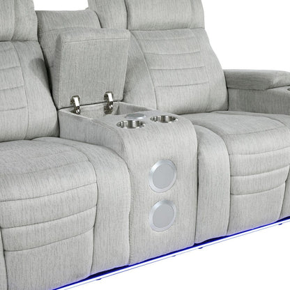 Homelegance  - Ronan Double Reclining Love Seat W/ Center Console, Wireless Speakers, Storage Arms, Cup holders and LED in Light gray - 8455GRY-2  view 8