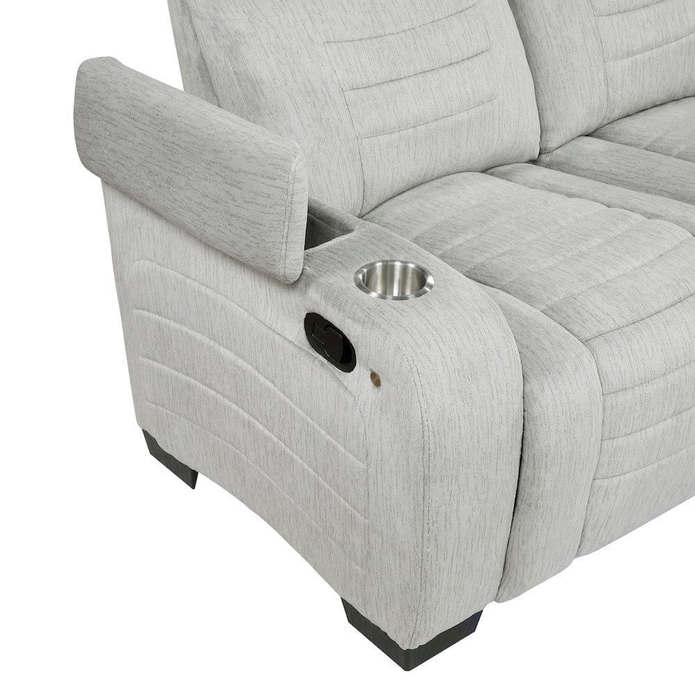 Homelegance  - Ronan Double Reclining Love Seat W/ Center Console, Wireless Speakers, Storage Arms, Cup holders and LED in Light gray - 8455GRY-2  view 9