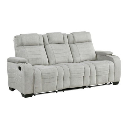 Homelegance  - Ronan Double Reclining Sofa W/ Center Drop-Down Cup Holders, Storage Arms, Cup Holders, Reading Lights, Magazine Bag, Receptacles, Charging Ports and LED in Light gray - 8455GRY-3  view 1
