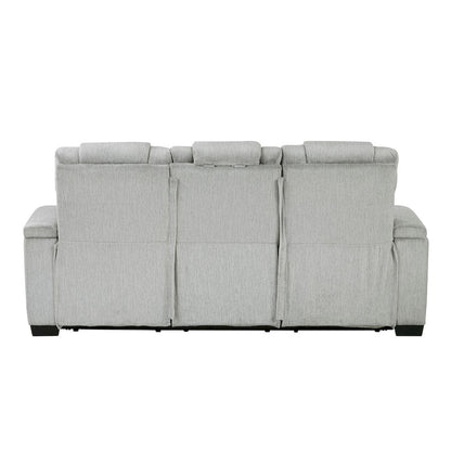 Homelegance  - Ronan Double Reclining Sofa W/ Center Drop-Down Cup Holders, Storage Arms, Cup Holders, Reading Lights, Magazine Bag, Receptacles, Charging Ports and LED in Light gray - 8455GRY-3  view 2