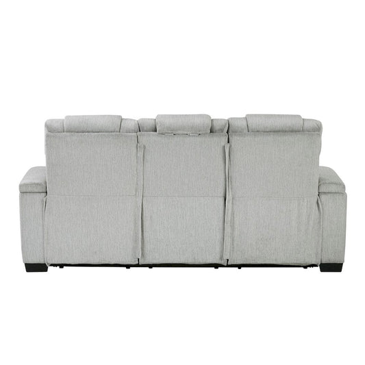 Homelegance  - Ronan Double Reclining Sofa W/ Center Drop-Down Cup Holders, Storage Arms, Cup Holders, Reading Lights, Magazine Bag, Receptacles, Charging Ports and LED in Light gray - 8455GRY-3  view 2