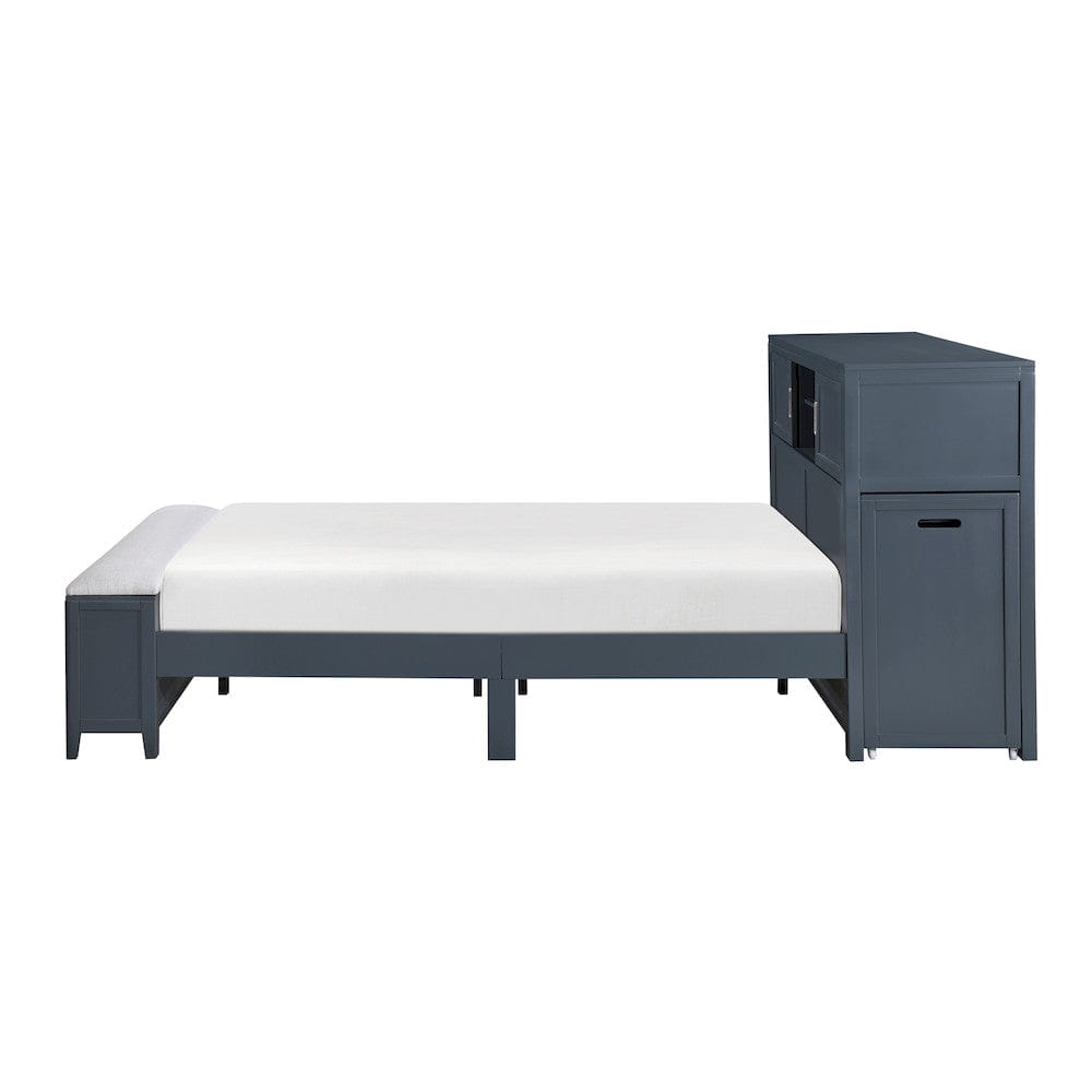 Homelegance  - Sloane Full Bookcase Platform Bed W/ Hidden Desk, Stool and Storage Bench in Smoke gray - B2024BUBCF-1x  view 3