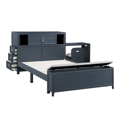 Homelegance  - Sloane Full Bookcase Platform Bed W/ Hidden Desk, Stool and Storage Bench in Smoke gray - B2024BUBCF-1x  view 8