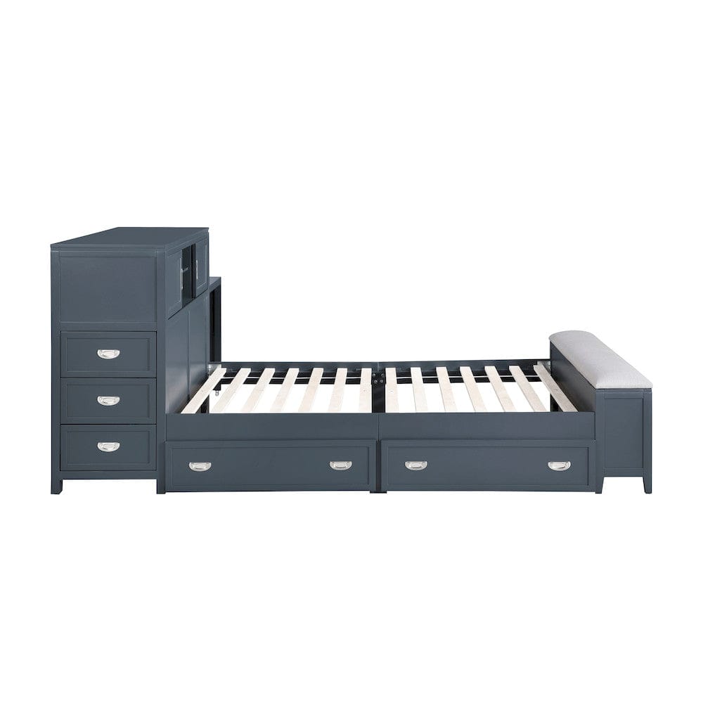 Homelegance  - Sloane Full Bookcase Platform Bed W/ Hidden Desk, Stool and Storage Bench in Smoke gray - B2024BUBCF-1x  view 12