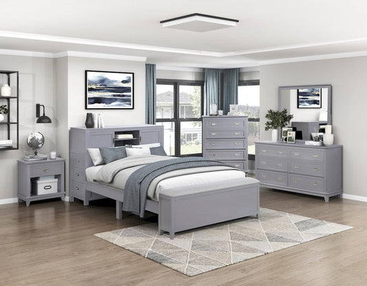 Homelegance  - Sloane Full Bookcase Platform Bed W/ Hidden Desk, Stool and Storage Bench in Smoke gray - B2024GYBCF-1x  view 2