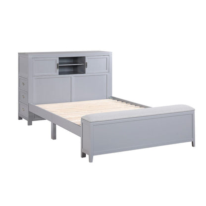 Homelegance  - Sloane Full Bookcase Platform Bed W/ Hidden Desk, Stool and Storage Bench in Smoke gray - B2024GYBCF-1x  view 3