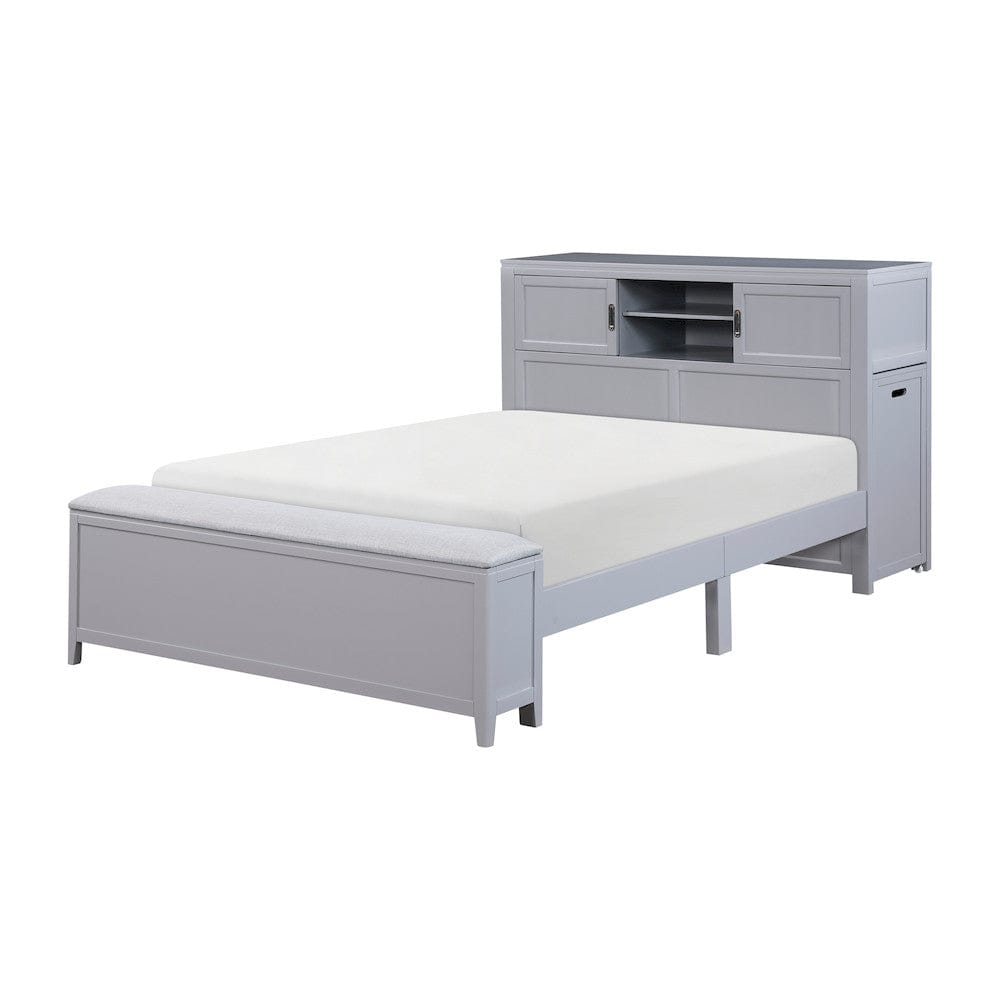 Homelegance  - Sloane Full Bookcase Platform Bed W/ Hidden Desk, Stool and Storage Bench in Smoke gray - B2024GYBCF-1x  view 4