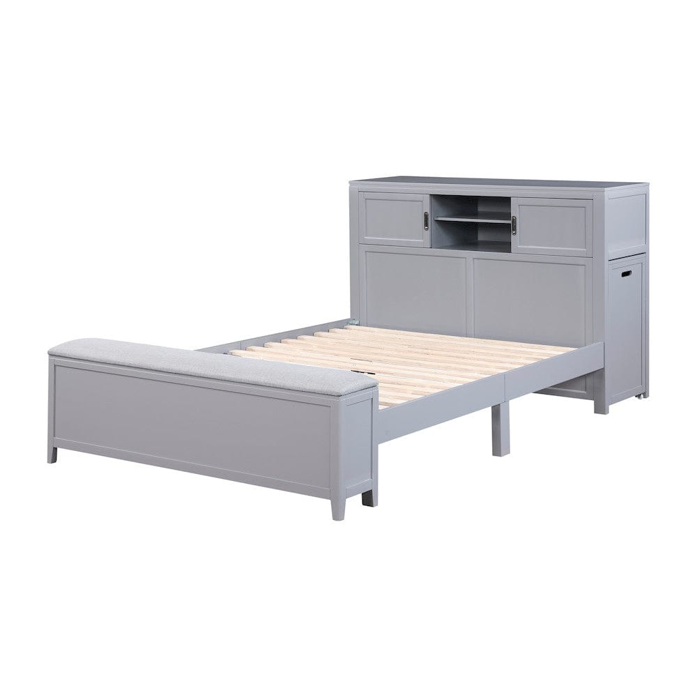 Homelegance  - Sloane Full Bookcase Platform Bed W/ Hidden Desk, Stool and Storage Bench in Smoke gray - B2024GYBCF-1x  view 5