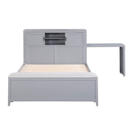 Homelegance  - Sloane Full Bookcase Platform Bed W/ Hidden Desk, Stool and Storage Bench in Smoke gray - B2024GYBCF-1x  view 7