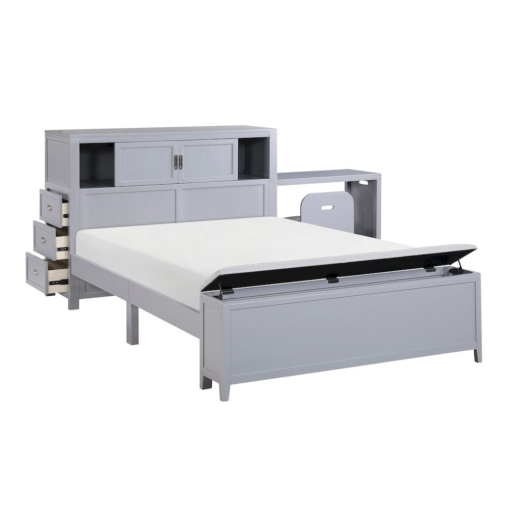 Homelegance  - Sloane Full Bookcase Platform Bed W/ Hidden Desk, Stool and Storage Bench in Smoke gray - B2024GYBCF-1x  view 8