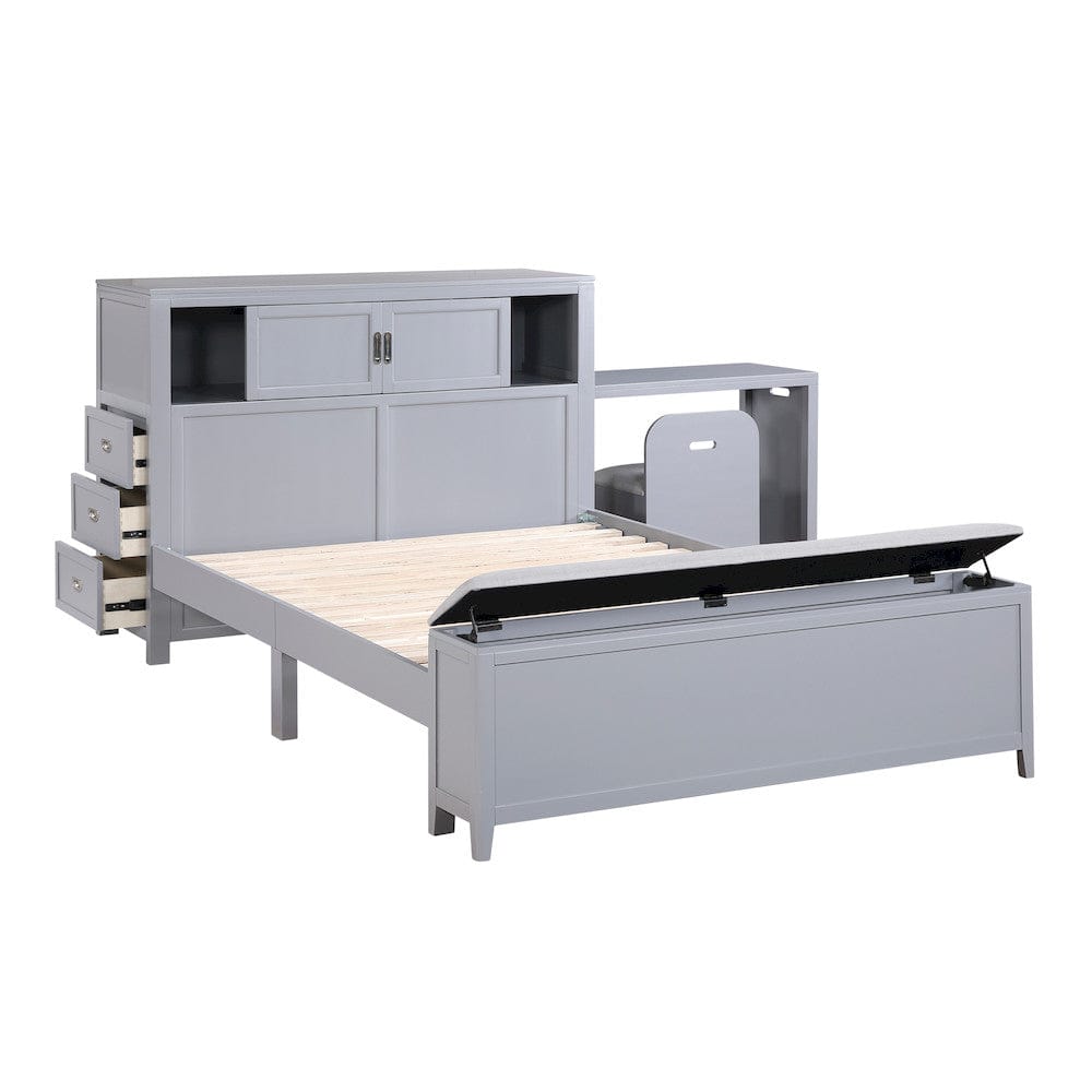 Homelegance  - Sloane Full Bookcase Platform Bed W/ Hidden Desk, Stool and Storage Bench in Smoke gray - B2024GYBCF-1x  view 9