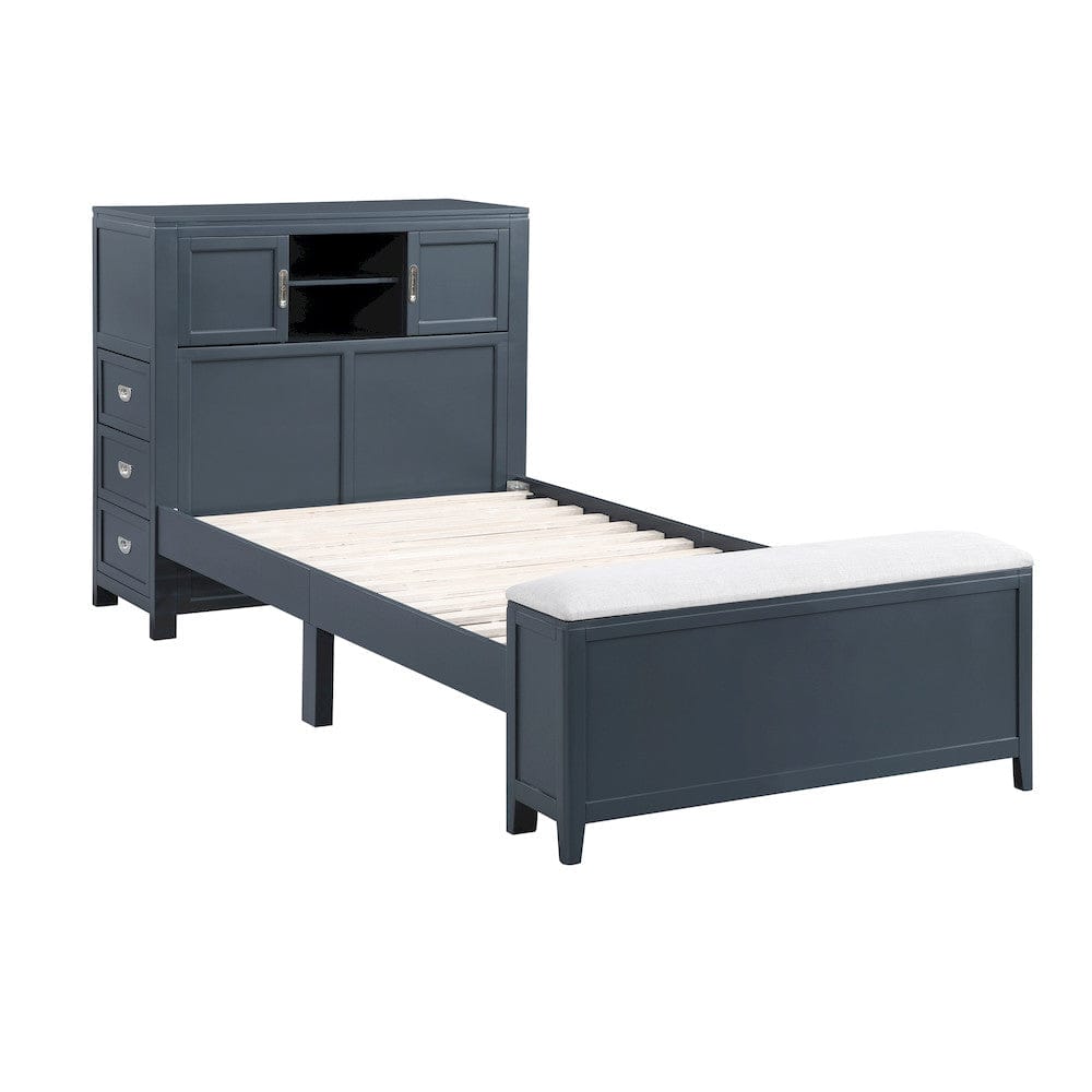 Homelegance  - Sloane Twin Bookcase Platform Bed W/ Hidden Desk, Stool and Storage Bench in Smoke gray - B2024BUBC-1x  view 2