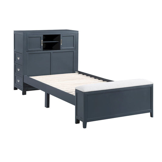 Homelegance  - Sloane Twin Bookcase Platform Bed W/ Hidden Desk, Stool and Storage Bench in Smoke gray - B2024BUBC-1x  view 2
