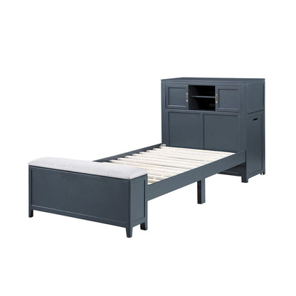 Homelegance  - Sloane Twin Bookcase Platform Bed W/ Hidden Desk, Stool and Storage Bench in Smoke gray - B2024BUBC-1x  view 4