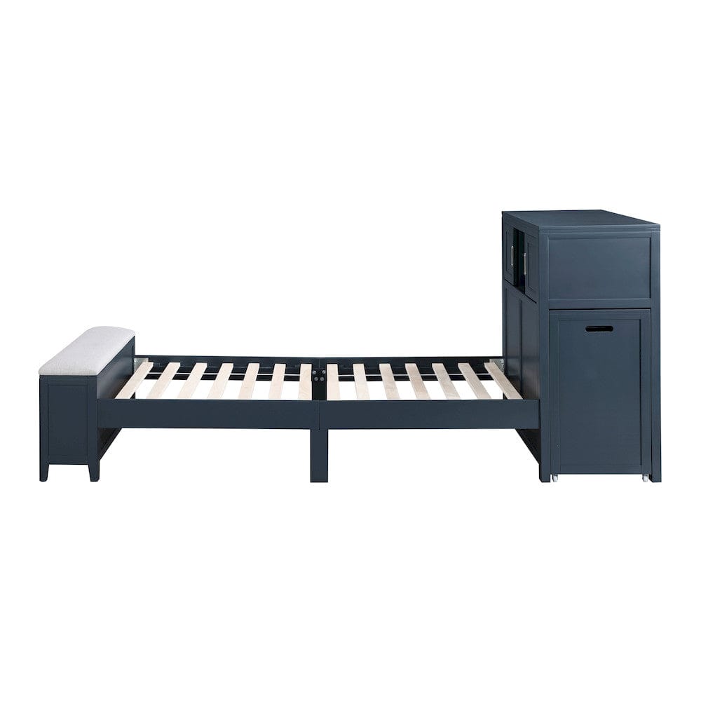 Homelegance  - Sloane Twin Bookcase Platform Bed W/ Hidden Desk, Stool and Storage Bench in Smoke gray - B2024BUBC-1x  view 6