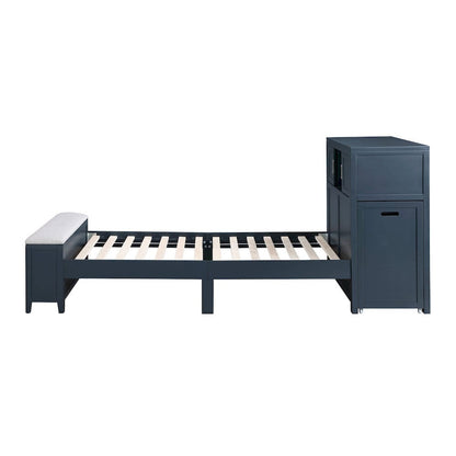 Homelegance  - Sloane Twin Bookcase Platform Bed W/ Hidden Desk, Stool and Storage Bench in Smoke gray - B2024BUBC-1x  view 6
