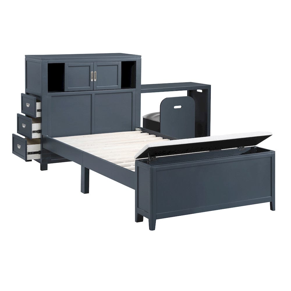 Homelegance  - Sloane Twin Bookcase Platform Bed W/ Hidden Desk, Stool and Storage Bench in Smoke gray - B2024BUBC-1x  view 10