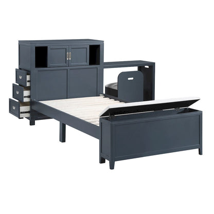 Homelegance  - Sloane Twin Bookcase Platform Bed W/ Hidden Desk, Stool and Storage Bench in Smoke gray - B2024BUBC-1x  view 10