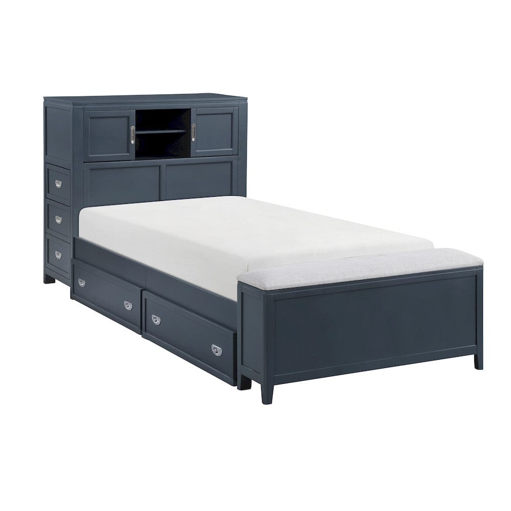 Homelegance  - Sloane Twin Bookcase Platform Bed W/ Hidden Desk, Stool and Storage Bench in Smoke gray - B2024BUBC-1x  view 11
