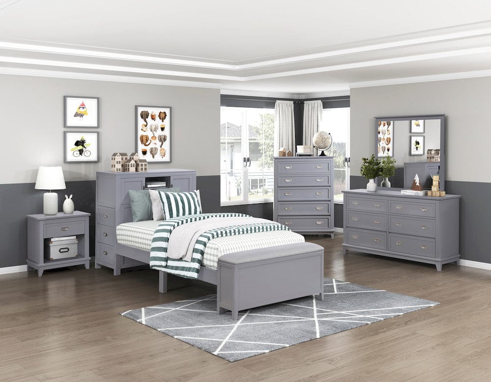 Homelegance  - Sloane Twin Bookcase Platform Bed W/ Hidden Desk, Stool and Storage Bench in Smoke gray - B2024GYBC-1x  view 2