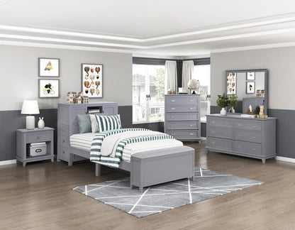 Homelegance  - Sloane Twin Bookcase Platform Bed W/ Hidden Desk, Stool and Storage Bench in Smoke gray - B2024GYBC-1x  view 2