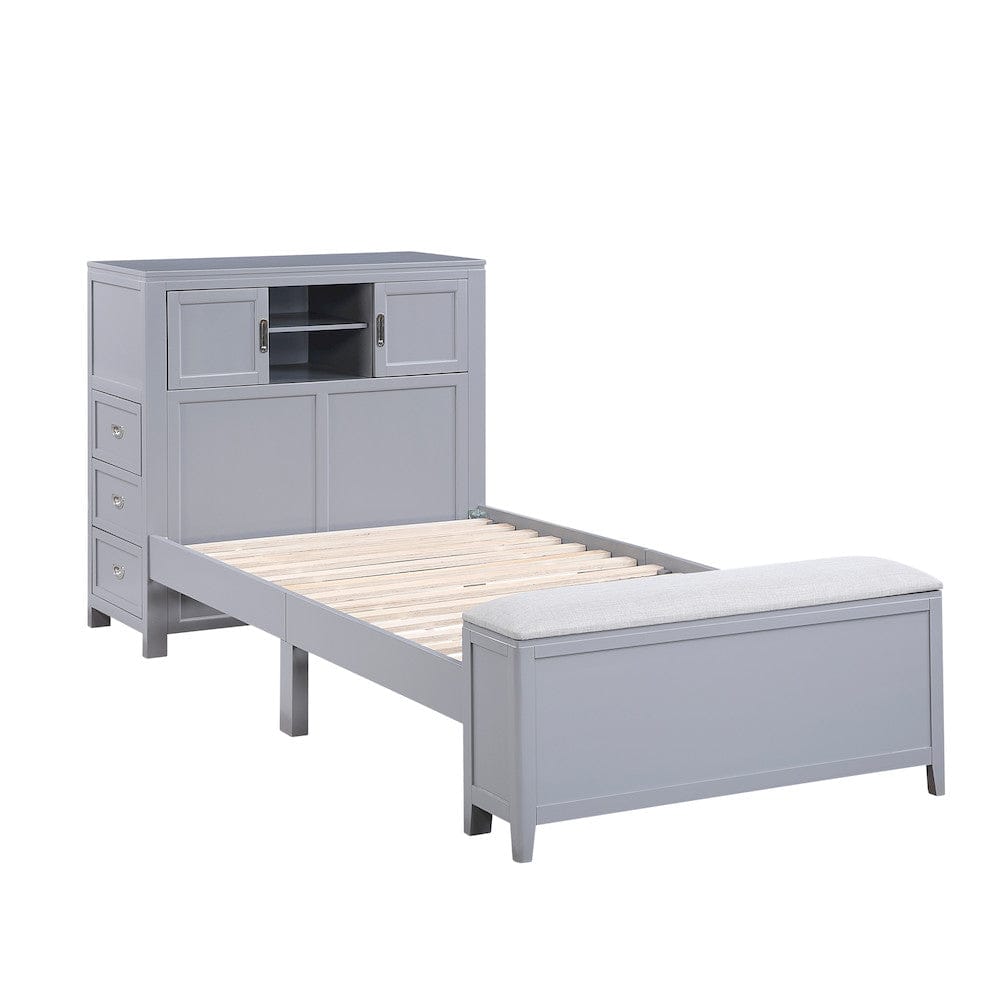 Homelegance  - Sloane Twin Bookcase Platform Bed W/ Hidden Desk, Stool and Storage Bench in Smoke gray - B2024GYBC-1x  view 3