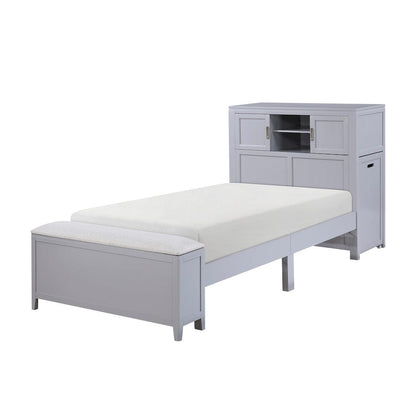 Homelegance  - Sloane Twin Bookcase Platform Bed W/ Hidden Desk, Stool and Storage Bench in Smoke gray - B2024GYBC-1x  view 4