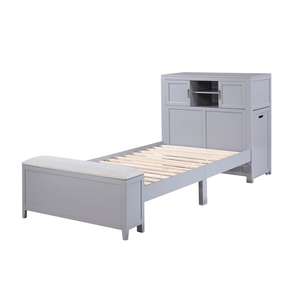 Homelegance  - Sloane Twin Bookcase Platform Bed W/ Hidden Desk, Stool and Storage Bench in Smoke gray - B2024GYBC-1x  view 5