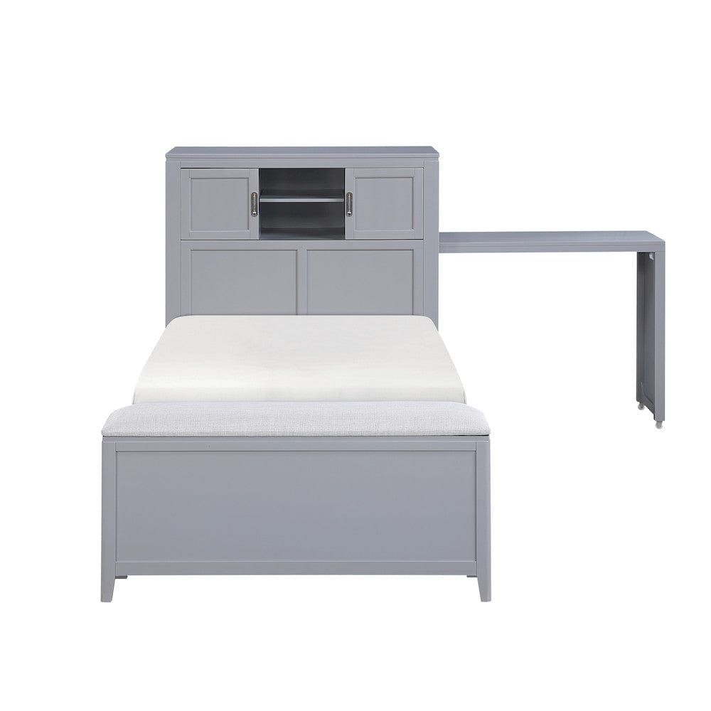 Homelegance  - Sloane Twin Bookcase Platform Bed W/ Hidden Desk, Stool and Storage Bench in Smoke gray - B2024GYBC-1x  view 6