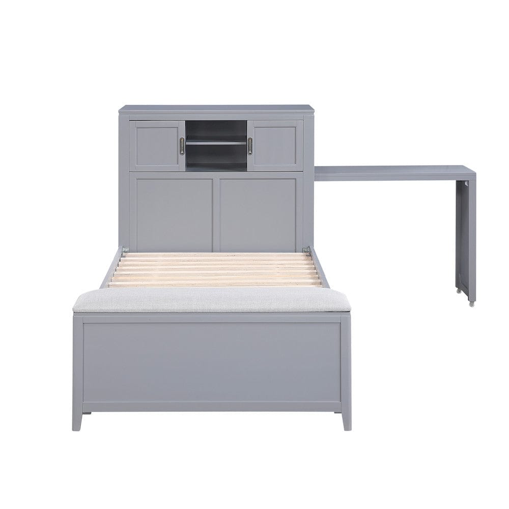 Homelegance  - Sloane Twin Bookcase Platform Bed W/ Hidden Desk, Stool and Storage Bench in Smoke gray - B2024GYBC-1x  view 7