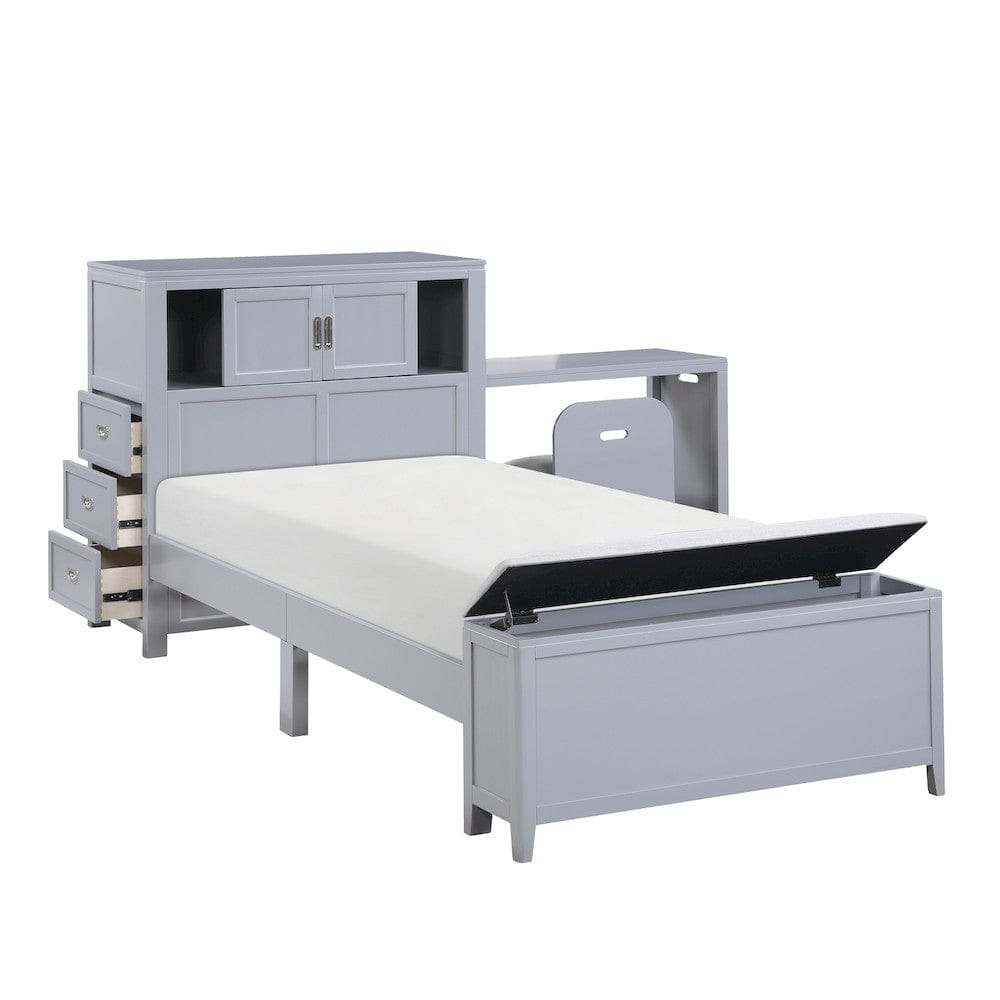 Homelegance  - Sloane Twin Bookcase Platform Bed W/ Hidden Desk, Stool and Storage Bench in Smoke gray - B2024GYBC-1x  view 8