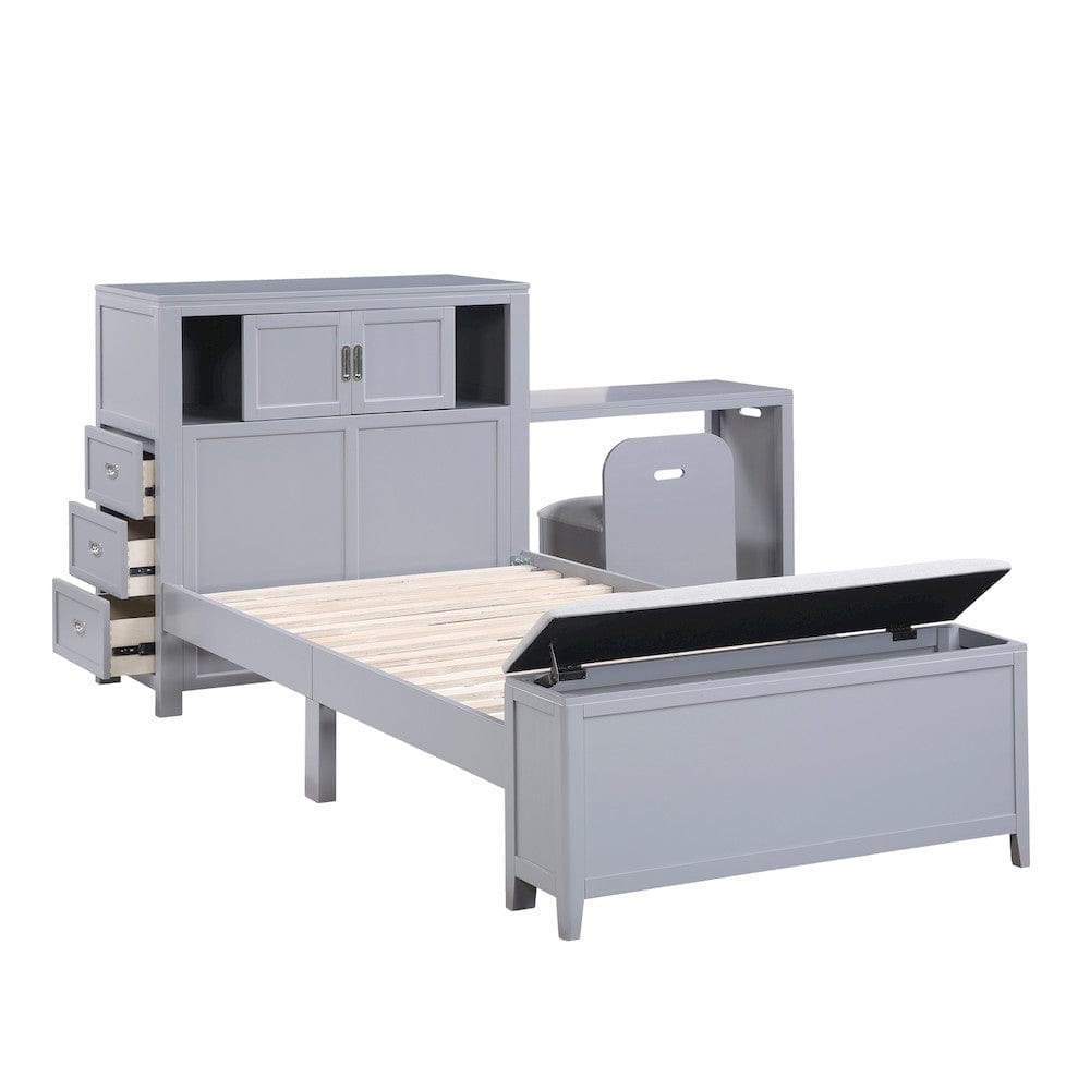 Homelegance  - Sloane Twin Bookcase Platform Bed W/ Hidden Desk, Stool and Storage Bench in Smoke gray - B2024GYBC-1x  view 9