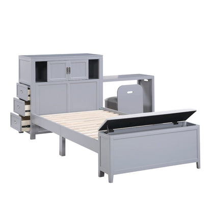 Homelegance  - Sloane Twin Bookcase Platform Bed W/ Hidden Desk, Stool and Storage Bench in Smoke gray - B2024GYBC-1x  view 9