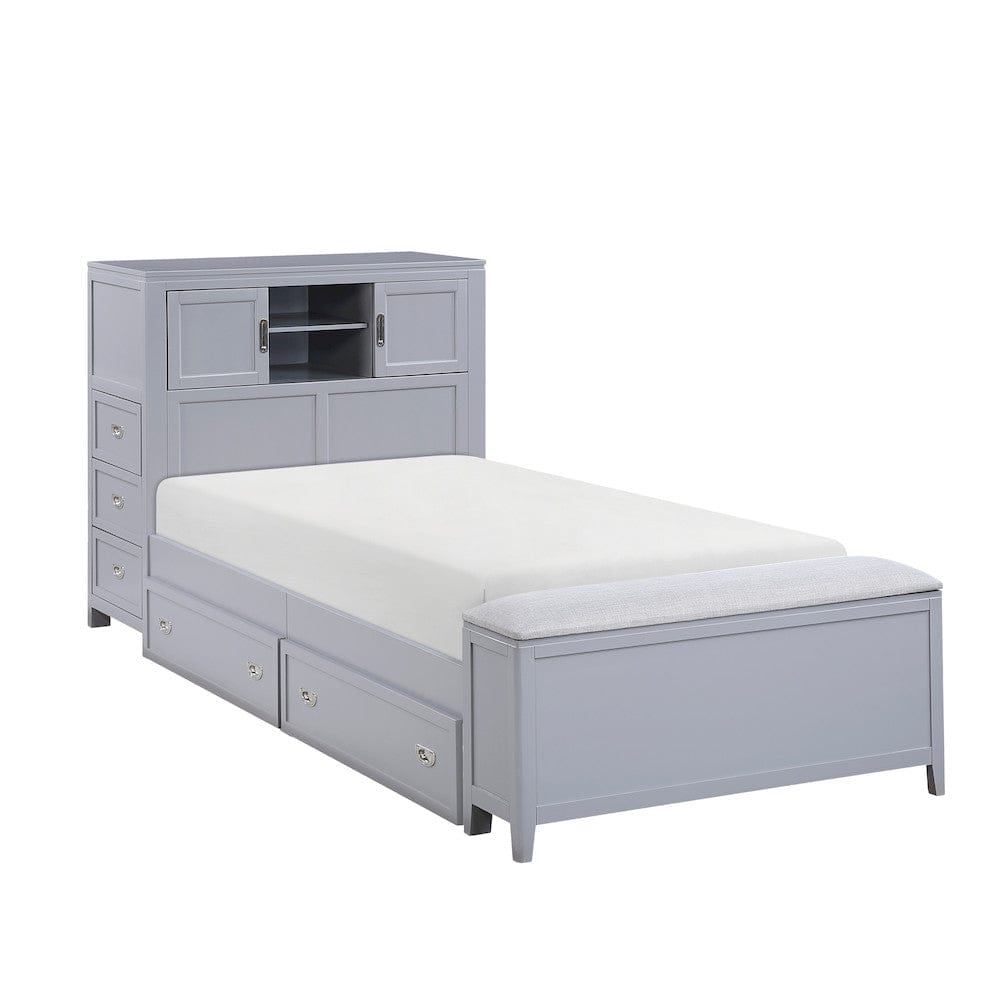 Homelegance  - Sloane Twin Bookcase Platform Bed W/ Hidden Desk, Stool and Storage Bench in Smoke gray - B2024GYBC-1x  view 10