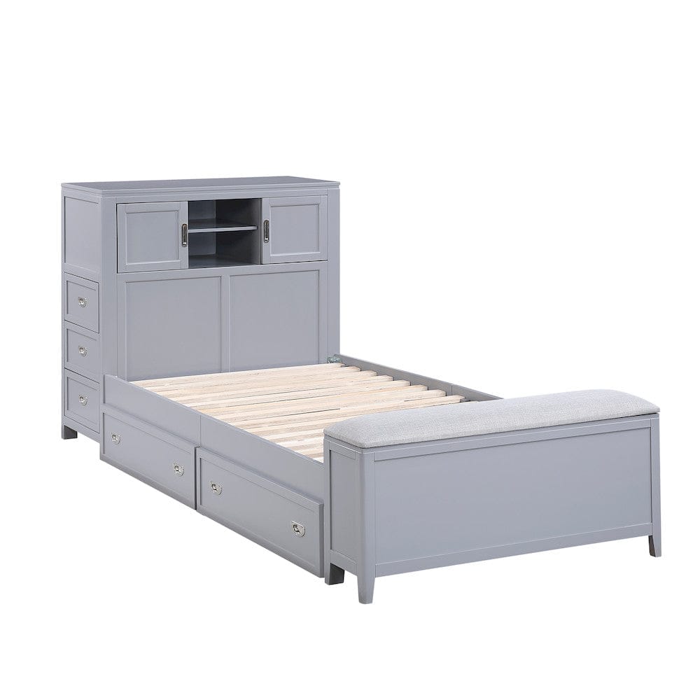 Homelegance  - Sloane Twin Bookcase Platform Bed W/ Hidden Desk, Stool and Storage Bench in Smoke gray - B2024GYBC-1x  view 11