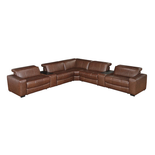 Homelegance  - Sutton 7-Piece Modular Power Reclining Sectional W/ Power Headrests and Charging Ports in Brown - 9790BRWx7LRRRPWH  view 1