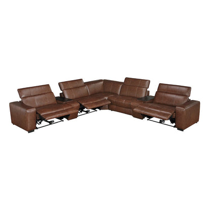 Homelegance  - Sutton 7-Piece Modular Power Reclining Sectional W/ Power Headrests and Charging Ports in Brown - 9790BRWx7LRRRPWH  view 2