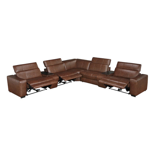 Homelegance  - Sutton 7-Piece Modular Power Reclining Sectional W/ Power Headrests and Charging Ports in Brown - 9790BRWx7LRRRPWH  view 2