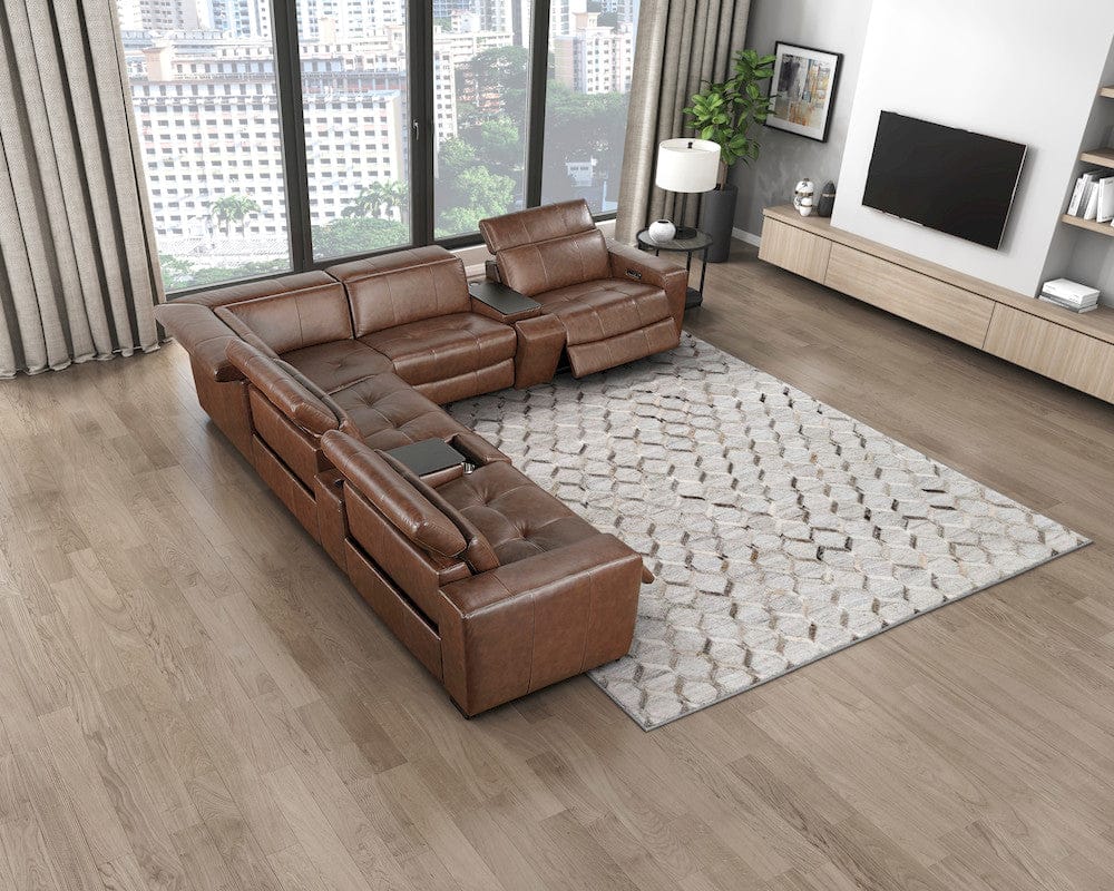 Homelegance  - Sutton 7-Piece Modular Power Reclining Sectional W/ Power Headrests and Charging Ports in Brown - 9790BRWx7LRRRPWH  view 5