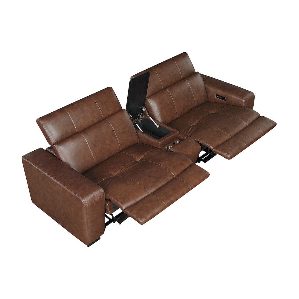 Homelegance  - Sutton Power Double Reclining Love Seat W/ Center Console, Power Headrest and Charging Ports in Brown - 9790BRW-2CNPWHx  view 1
