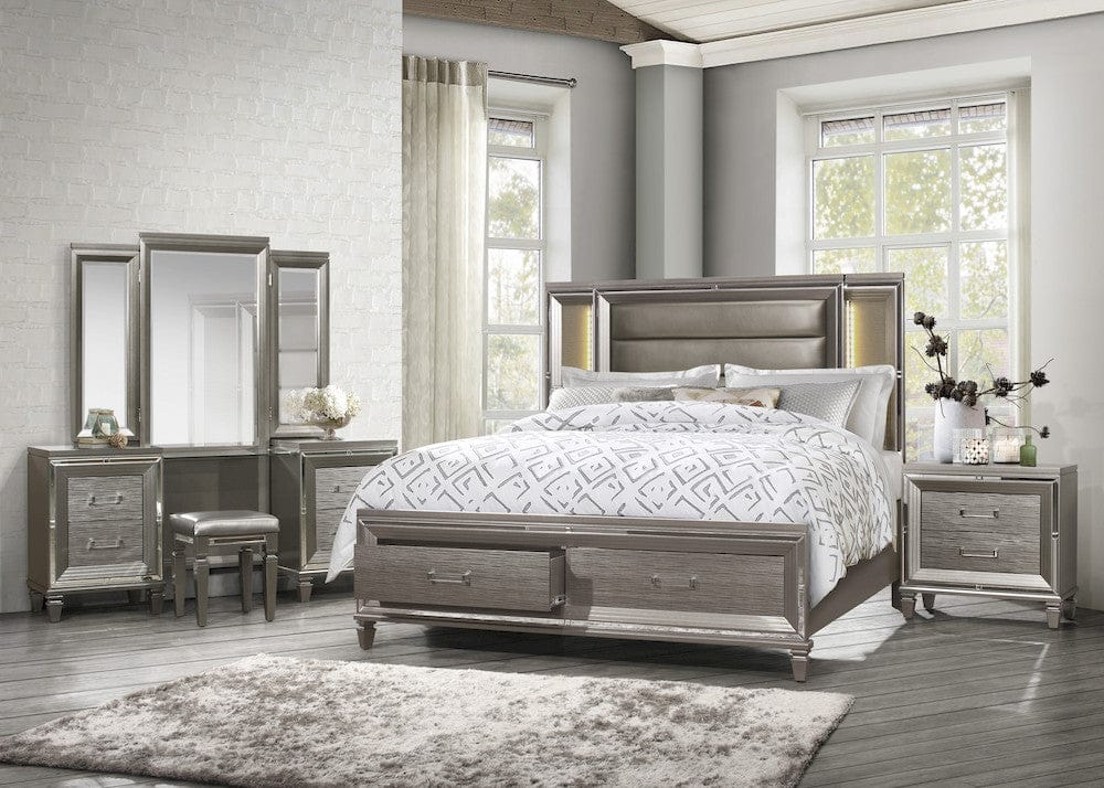 Homelegance  - Tamsin Eastern King Platform Bed W/ Footboard Storage, LED Lighting in Silver - 1616K-1EKx  view 5