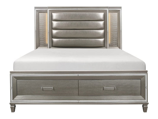 Homelegance  - Tamsin Queen Platform Bed W/ Footboard Storage, LED Lighting in Silver - 1616-1x  view 1