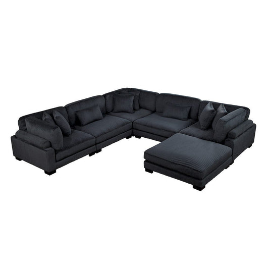 Homelegance  - Traverse 6-Piece Modular Sectional W/ Ottoman in Black - 8555BKx3CR2ACOT  view 1