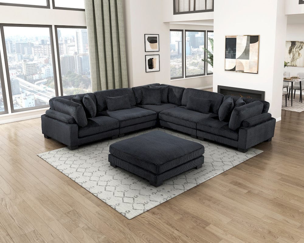 Homelegance  - Traverse 6-Piece Modular Sectional W/ Ottoman in Black - 8555BKx3CR2ACOT  view 7