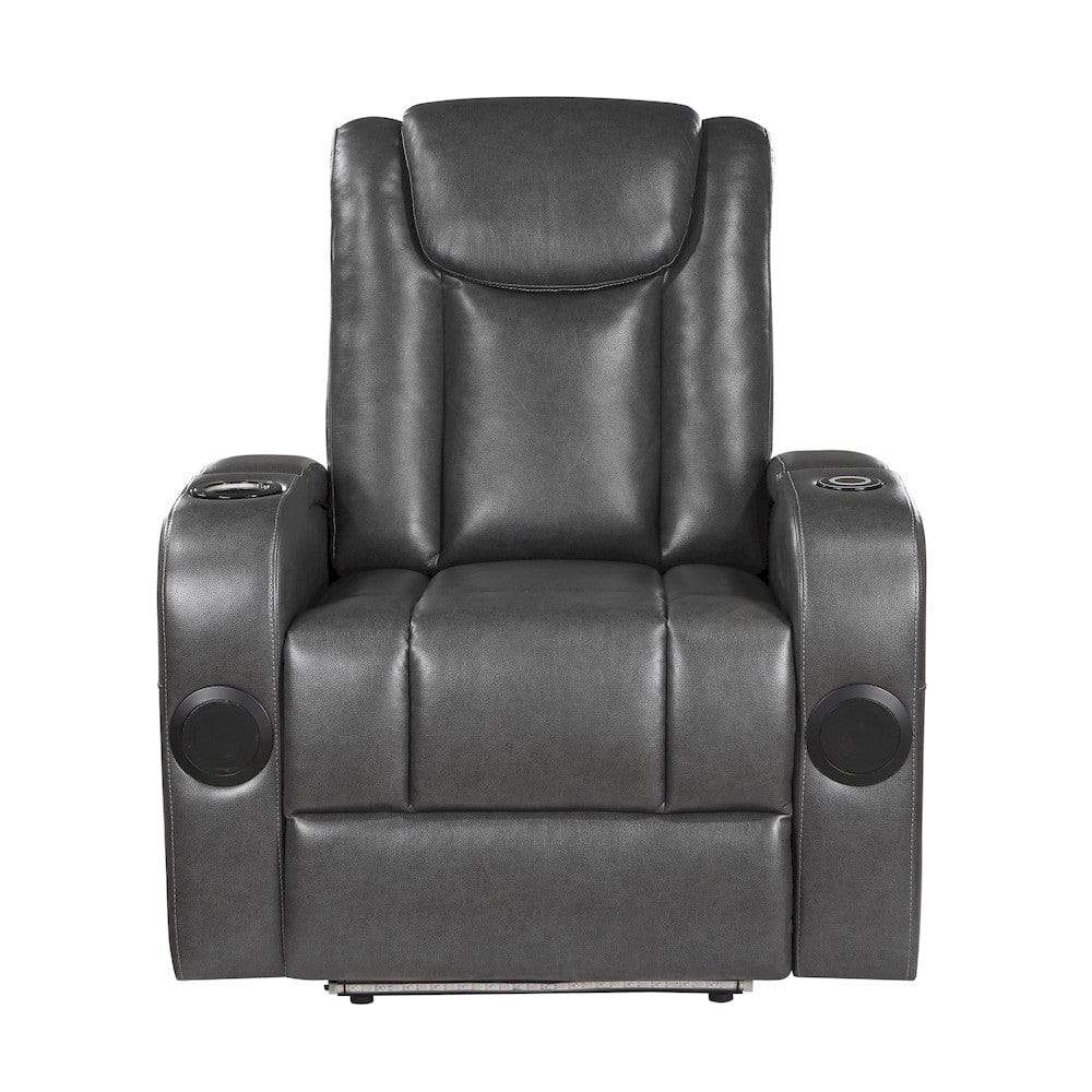 Homelegance  - Turbo Power Reclining Chair W/ Wireless Charger, Cooling Cup-Holder, Storage Arms, Speakers, LED Light and USB port in Gray - 8522GRY-1PW  view 1