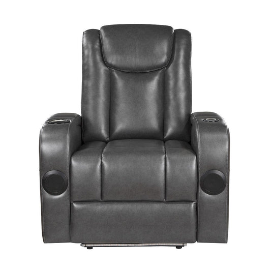 Homelegance  - Turbo Power Reclining Chair W/ Wireless Charger, Cooling Cup-Holder, Storage Arms, Speakers, LED Light and USB port in Gray - 8522GRY-1PW  view 1