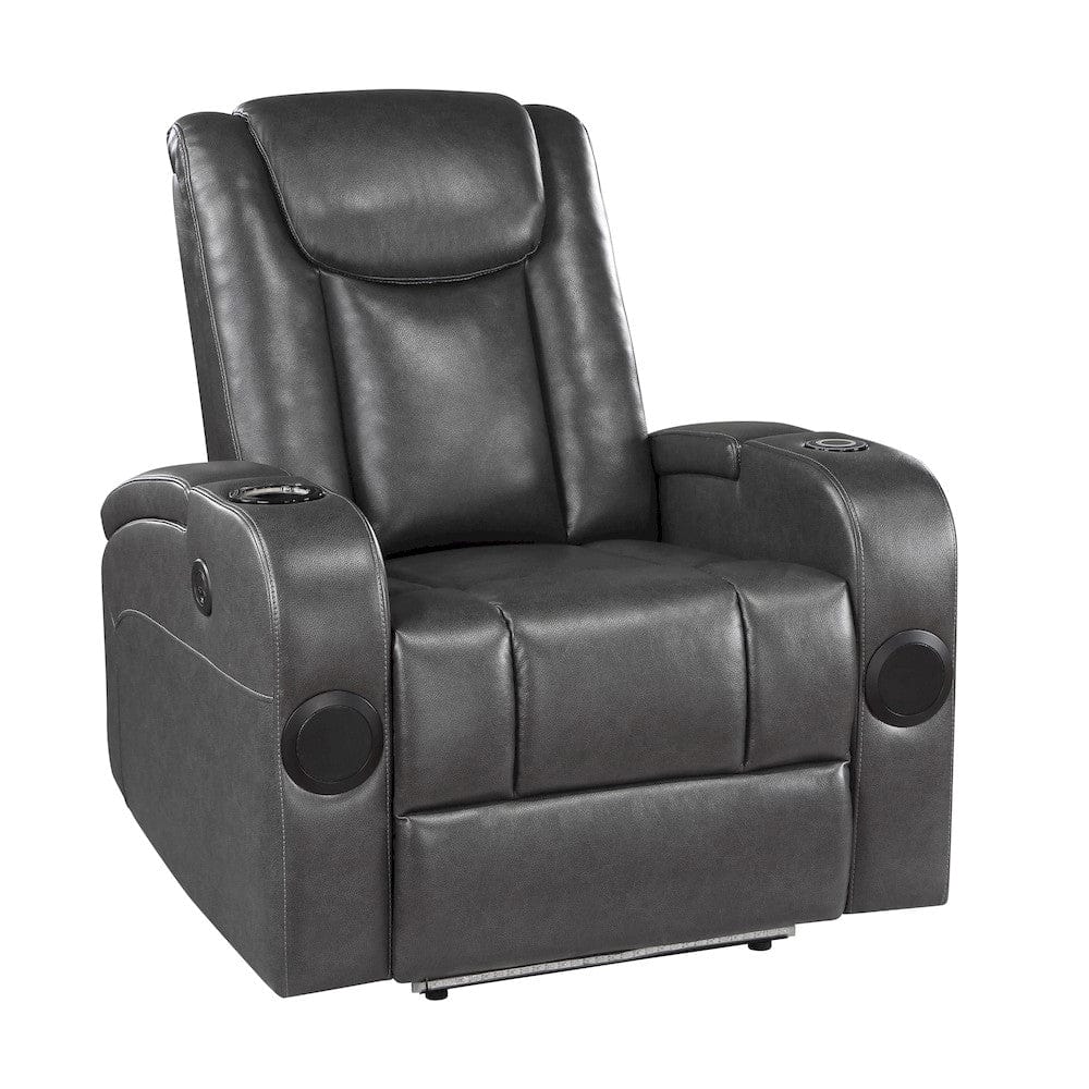 Homelegance  - Turbo Power Reclining Chair W/ Wireless Charger, Cooling Cup-Holder, Storage Arms, Speakers, LED Light and USB port in Gray - 8522GRY-1PW  view 2