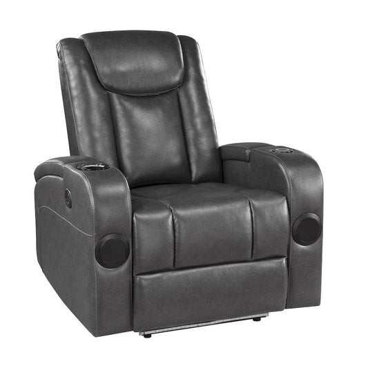 Homelegance  - Turbo Power Reclining Chair W/ Wireless Charger, Cooling Cup-Holder, Storage Arms, Speakers, LED Light and USB port in Gray - 8522GRY-1PW  view 2